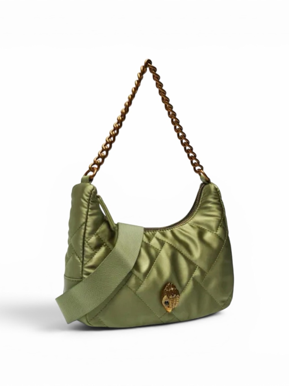Kurt Geiger London Kensington Quilted Olive Shoulder Bag Gold Eagle